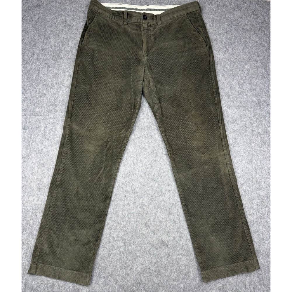 LL Bean Country Corduroy Pants Men 36x32 Dark Green Stretch Trouser 508109